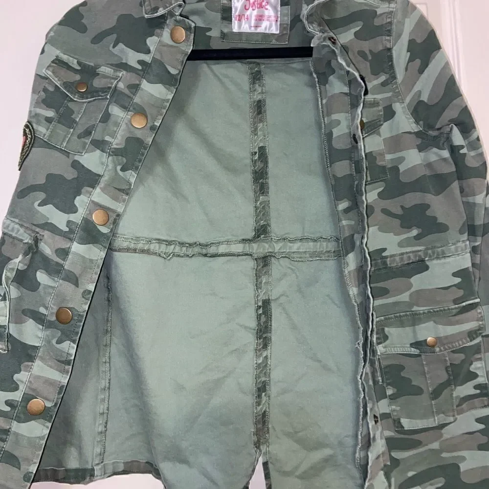 Justice camo multi pocket mid length jacket